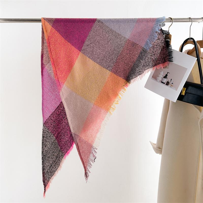New Autumn And Winter Imitation Cashmere Colored Plaid Warm Shawl Scarf, Unisex Fashion Versatile Tassel Scarf
