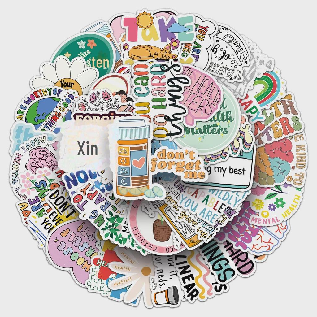100 Inspirational Waterproof Mental Health Stickers for DIY Decoration On Milk Tea Cups and Handbooks