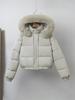 Women Short Medium Length Down Jacket Winter Warm Stand Collar Solid Color Casual Outerwear Coat
