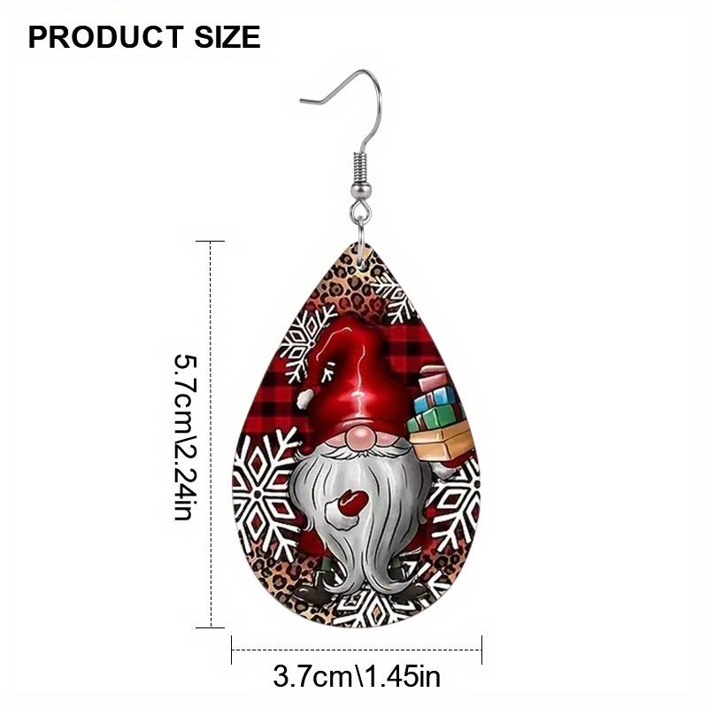 Red Car House Snowflake Print Waterdrop PU Earrings for Women Girls Bearded Dwarf Cartoon Party Decorations Ornaments Christmas Gifts