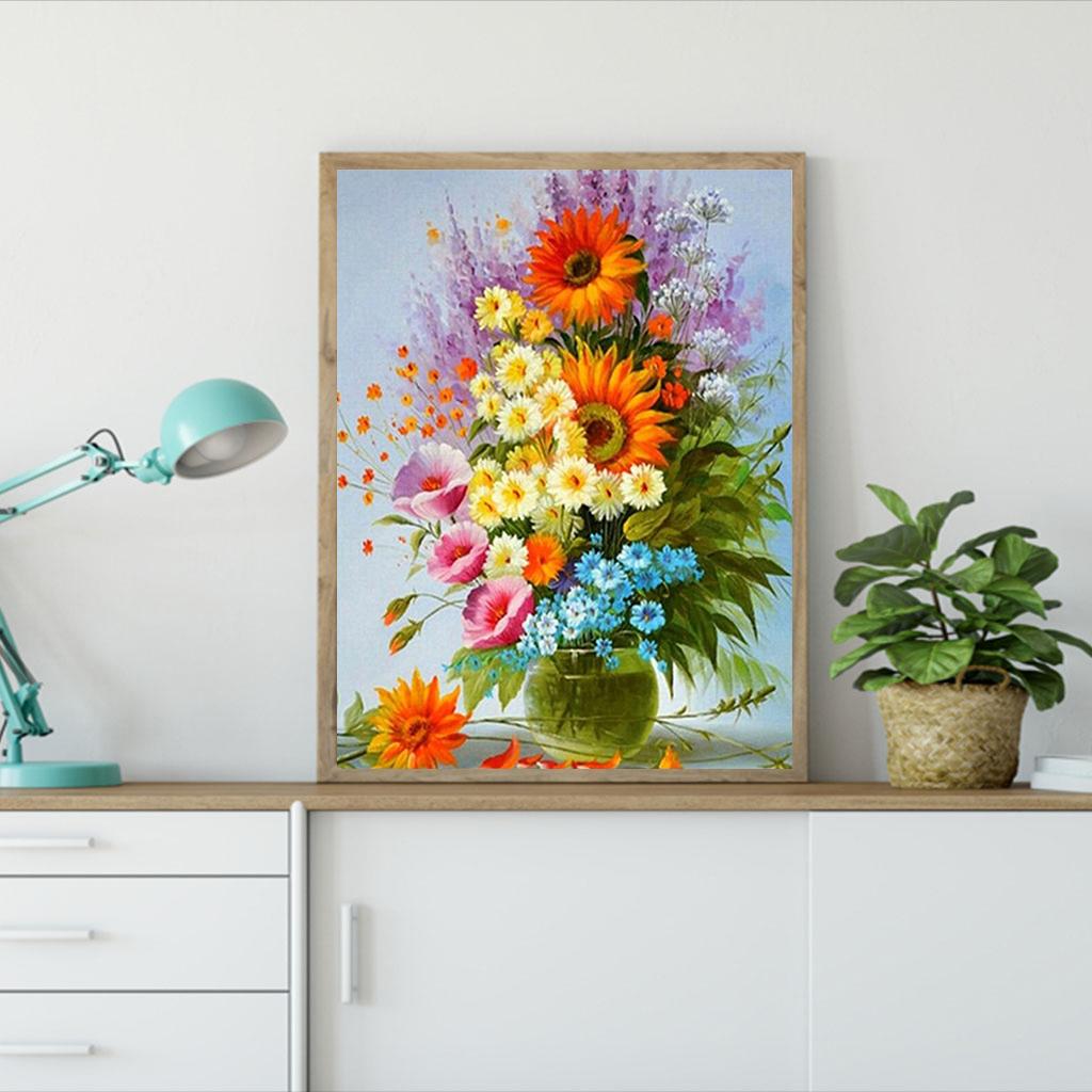 Круглая алмазная живопись 5D Diy Ваза, инкрустированная бриллиантами Подсолнух, вышивка крестиком, цветок, полная мозаика, украшение дома, подарок