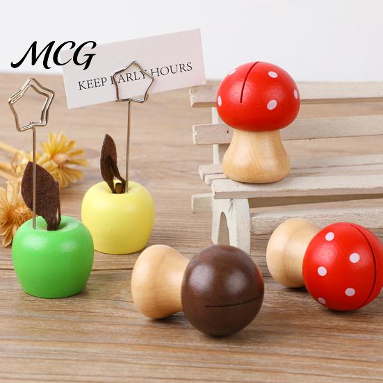 Cute Fruit Vegetable Decor Mushroom/Fruit Card Holder, Wooden Memo Holder Stand, Single Photo Strong Support Note Clip Picture Display Clip,