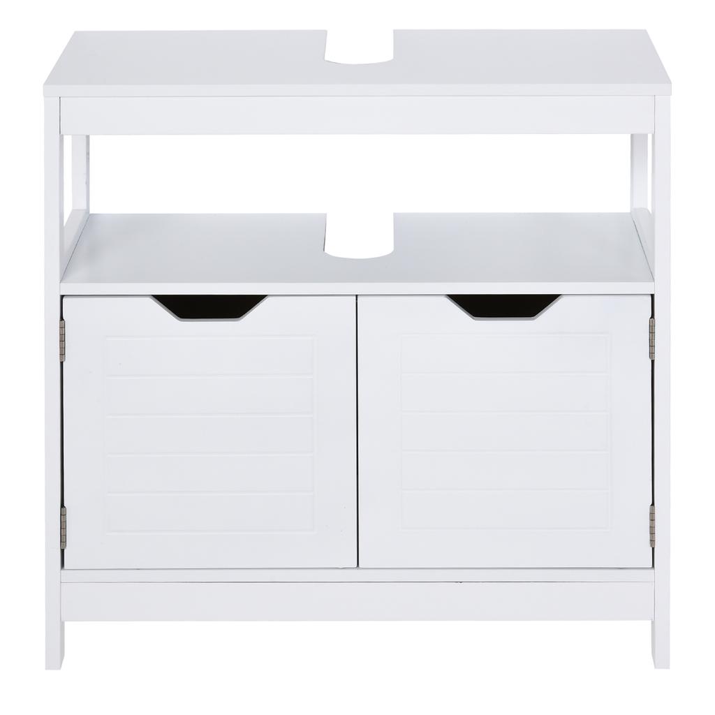 Under Sink Cabinet Bathroom Cabinet with Shelf 2-Door Storage Anti-Tip Device Moisture Resistant 60x30x60 cm White