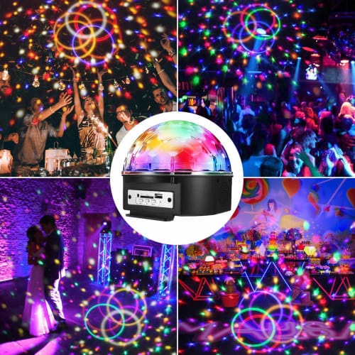 SOLMORE Stage Lighting, 9-Color LED, Rotating Crystal Ball, Voice Control, MP3 Playback, Remote Control, AC 110V-240V, for Stage/Disco/Party/KTV/Karao