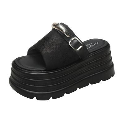 Модные женские шлепанцы на массивном каблуке 8 см, сандалии на высокой платформе с открытым носком, женские 2025, модные новые летние шлепанцы на толстой подошве для пляжа