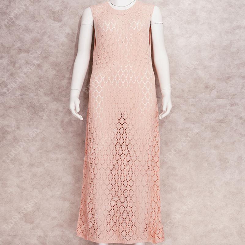 2022 Sexy See Through Sleeveless Bikini Cover-ups Pink Hollow Out Mesh Dress Women Summer Beach Wear Swim Suit Cover Up