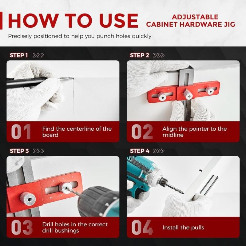 Cabinet Hardware Doweling Jig,Adjustable Cabinet Template Tool for Knobs,Handles and Pulls,Self Centering Punch Locator