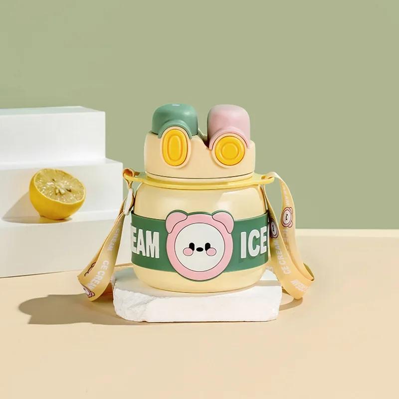 Большая емкость портативных детских вакуумных термосов для детей портативный ремень милый мультяшный термос бутылки для воды