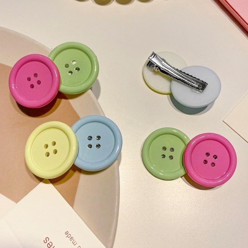 2pcs Non-Slip Button Shape Hairpins Oval Design Cute Barrettes Candy Color Hair Clip Party