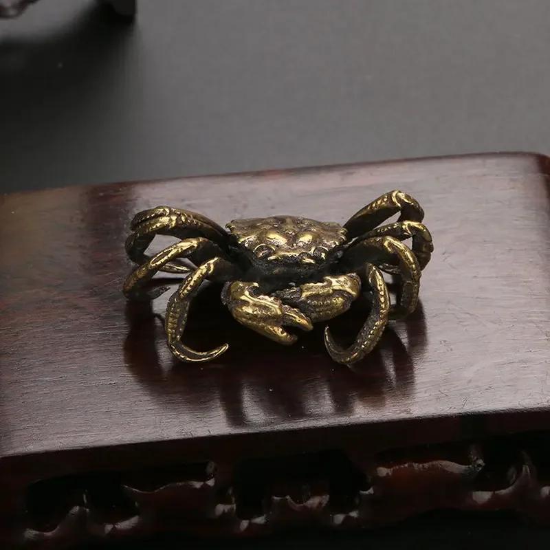 Ретро Бронзовая Статуэтка Краба Чайный Питомец Украшения Чистая Медь Цельная Животная Миниатюра Ретро Аксессуары для Украшения Аквариума Фигурки