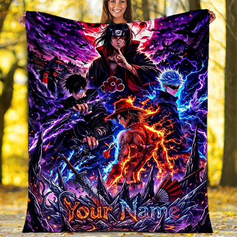 Custom Name Naruto mystical aura. Flannel Fleece Blanket Cozy Warm Throw Blanket For Couch Bed Travel All Season Use