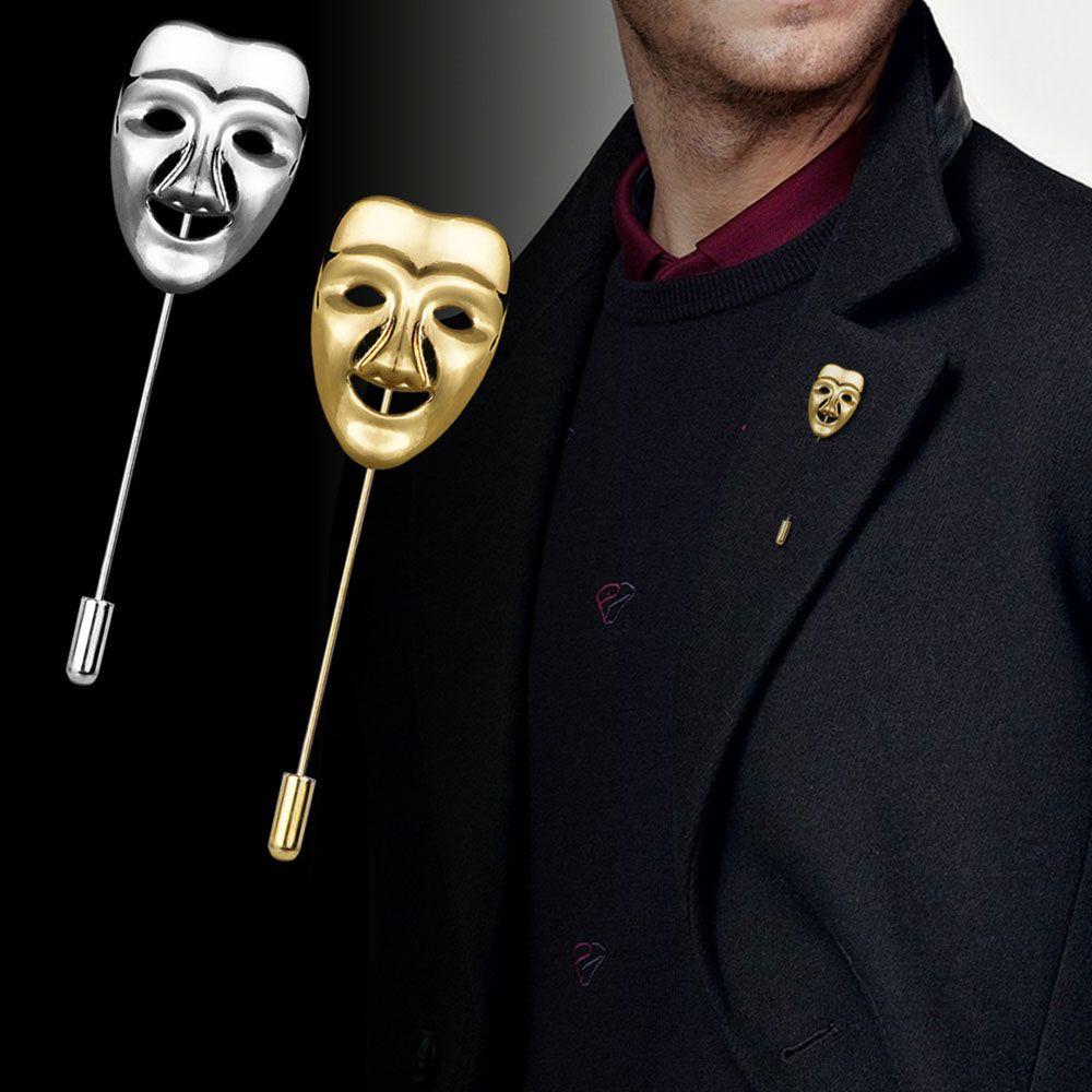 Suits Personality 3D Accessories Zinc Zinc Alloy Men's Face Gold Color Mask Lapel Pin Jewelry Brooches Pin