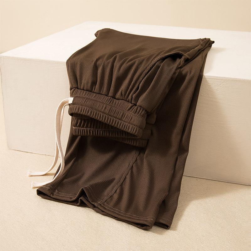 Women's Chic Solid Color Straight Pants With Pockets Elastic Waist Drawstring Wide Leg Trousers Casual Loose Pants Casual Lounge Yoga Pants