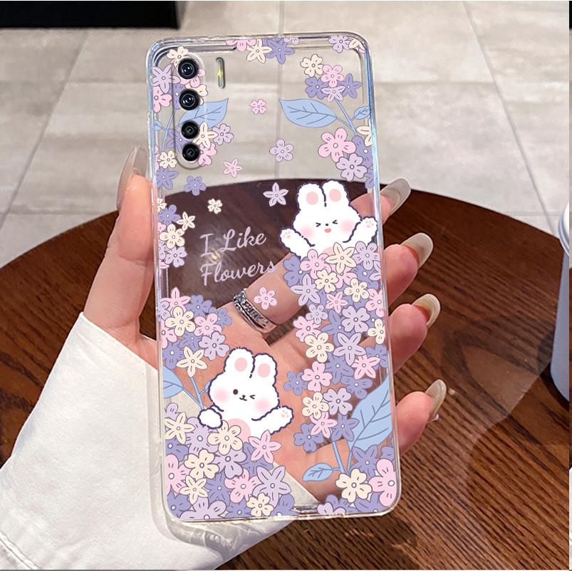 Чехол для OPPO Reno 3 4G / OPPO A91 / OPPO F15, прозрачный, роскошный, милый, с кроликом, смешной, из мягкого силикона TPU, задняя крышка