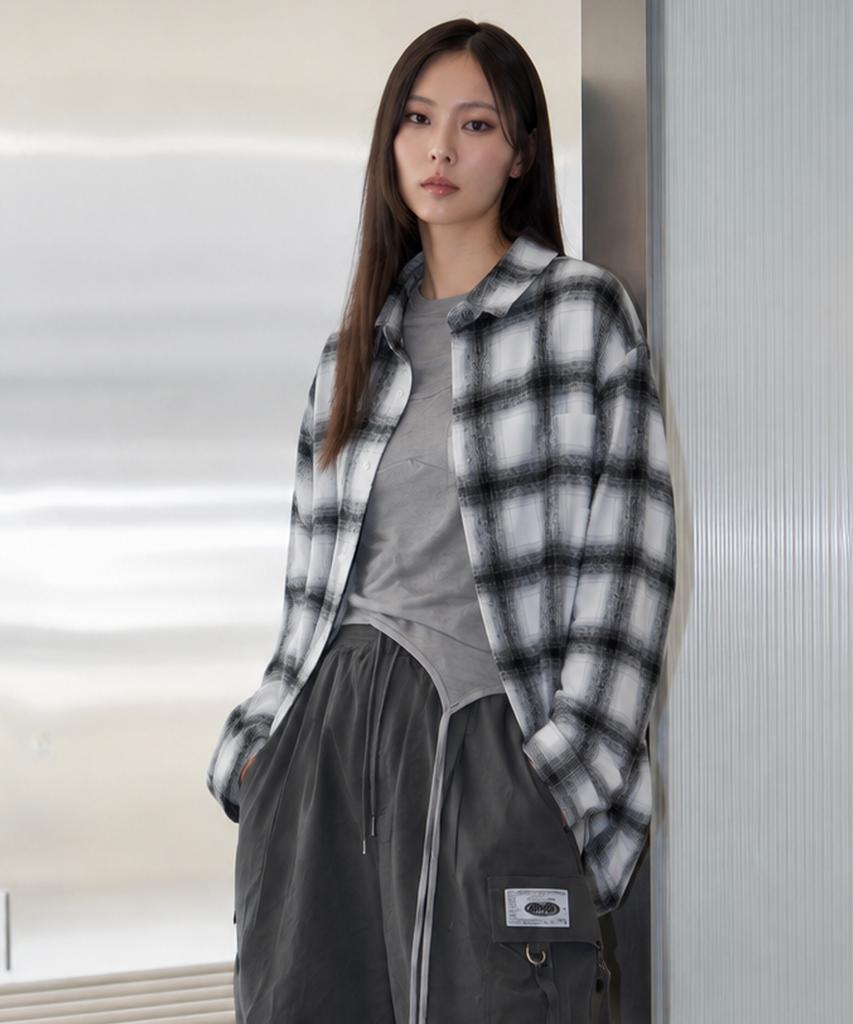 UNKNOWN PLANET Brushed Check Oversized Shirt White
