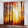 3D Curtain Tree Scenery For Bedroom, Autumn Forest Sunset Print, Light Curtain, Essential Polyester, 2 Panels