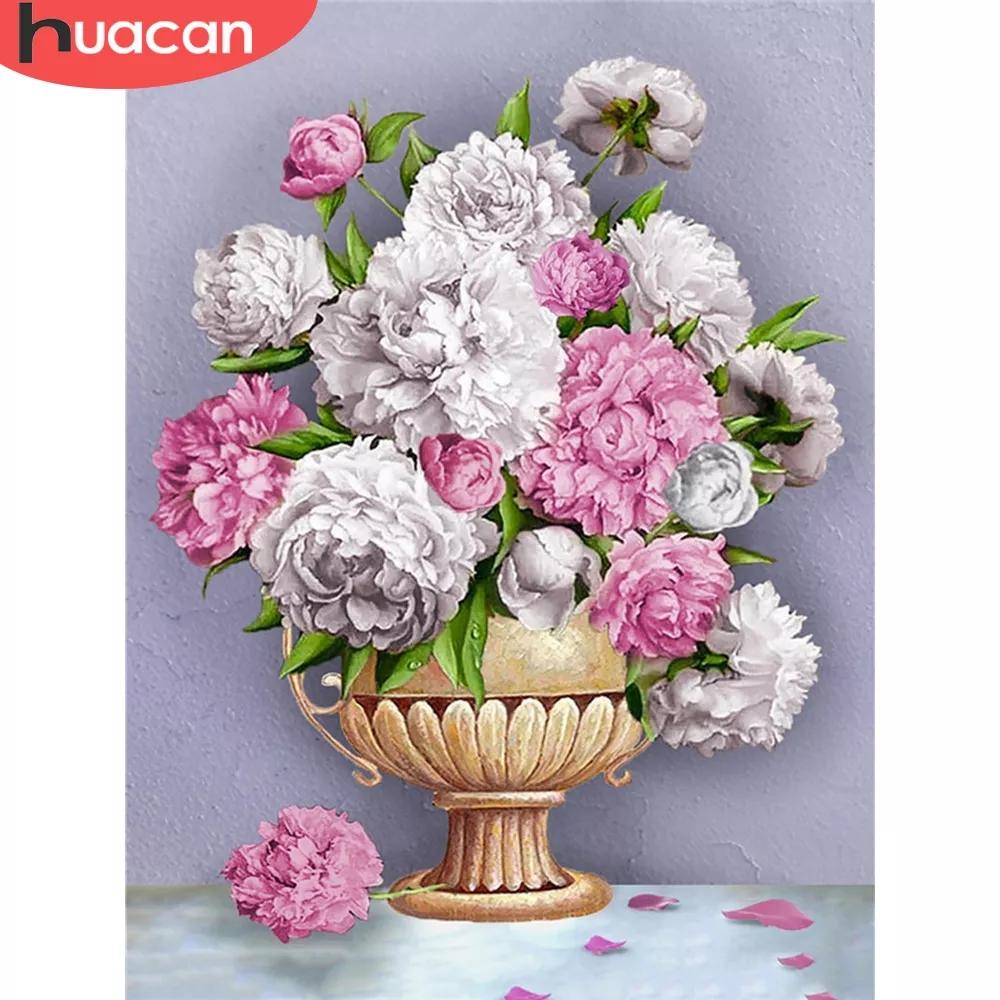 HUACAN полная квадратная алмазная живопись цветок картина горный хрусталь 5D DIY Алмазная вышивка пион ремесленный комплект Декор для дома