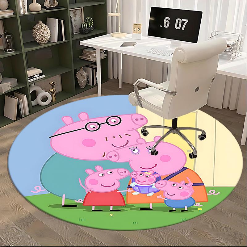 Коврик-сиденье для семьи Свинки Пеппы, Круглый ковер - Домашний декор, Офисный ковер, Подходит для спальни, гостиной, различных комнат0272b