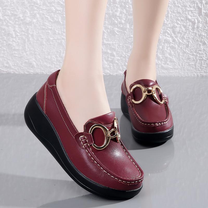Women's Platform Loafers Moccasins Casual Slip On Minimalist Thick Sole Height Increase Black Shake Shoes for Mother