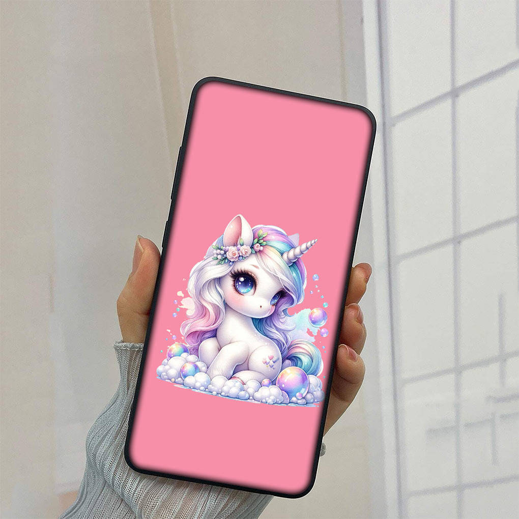 Чехол для телефона Samsung Galaxy S24 S23 iPhone 16 15 14 Plus X Xiaomi Redmi Note 13 12 11 Pro Max 8 9 10 13c XR Huawei OPPO с милым рисунком единорога