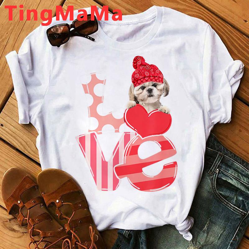 Футболка для мам, женские летние топы в стиле Харадзюку с рисунком Ши-тцу, футболки с рисунком Kawaii, модные топы унисекс