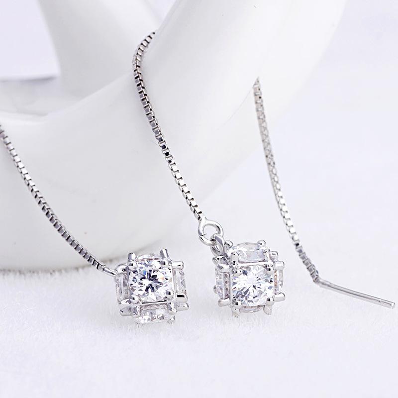 Серьги из циркония, квадратного кубика Рубика, инкрустированного бриллиантами, с длинной бахромой, позолоченные, цепочки для ушей