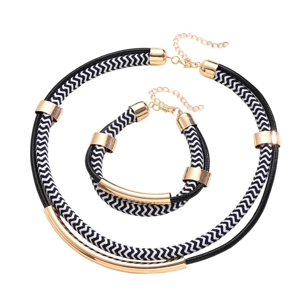 Double Line Metal Tube Jewelry Set Black and White Fashion Jewelry Daily Wear