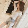 Summer New Korean Style V-neck Drawstring Navel-baring Sexy Short Top Women's Waist Design Slim Short-sleeved T-shirt