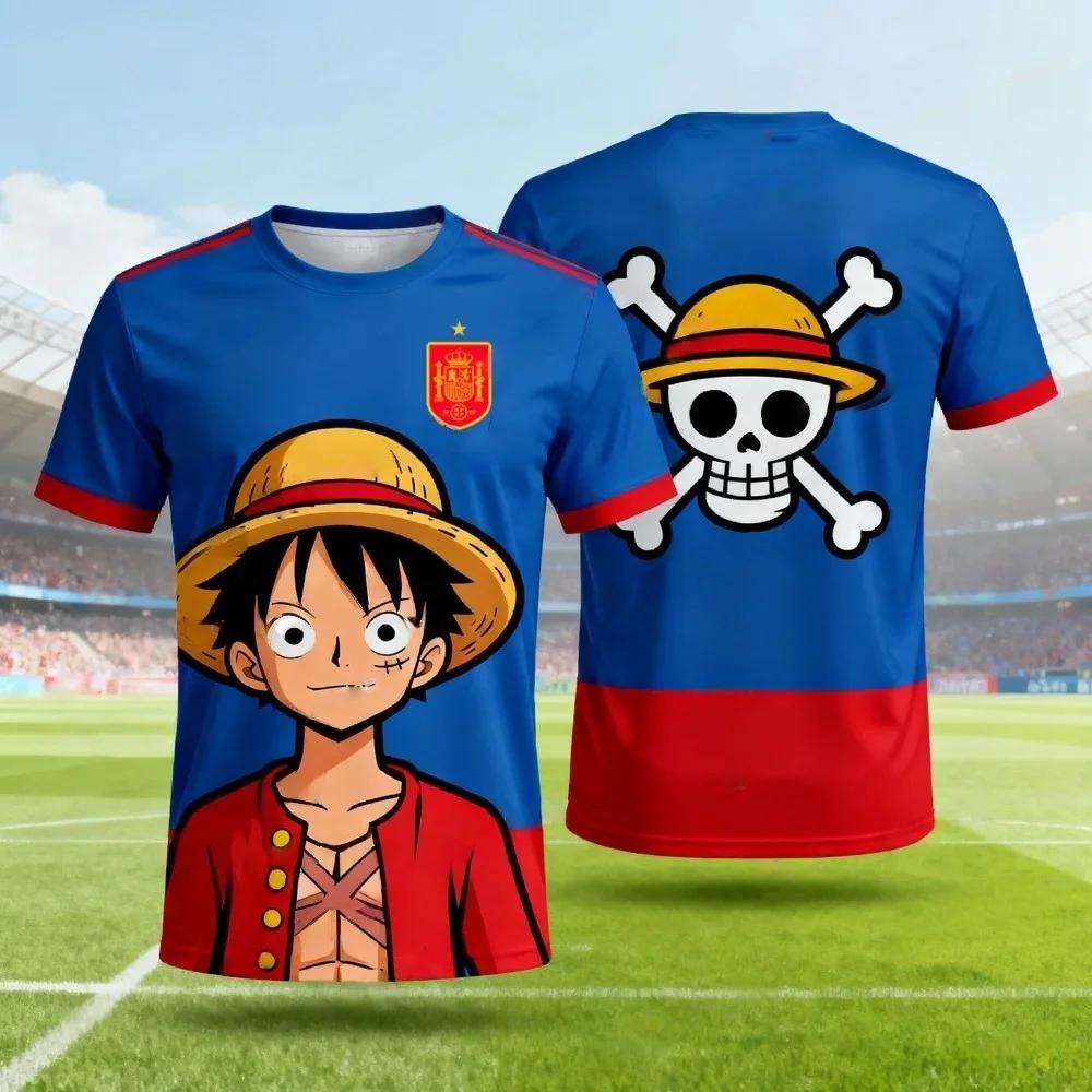 One Piece Обезьяна D. Luffy Испания Национальная команда 3D Быстросохнущая футболка Для мужчин Женщин Детей Аниме Футбольный фанат Футболка Спортивная одежда для улицы