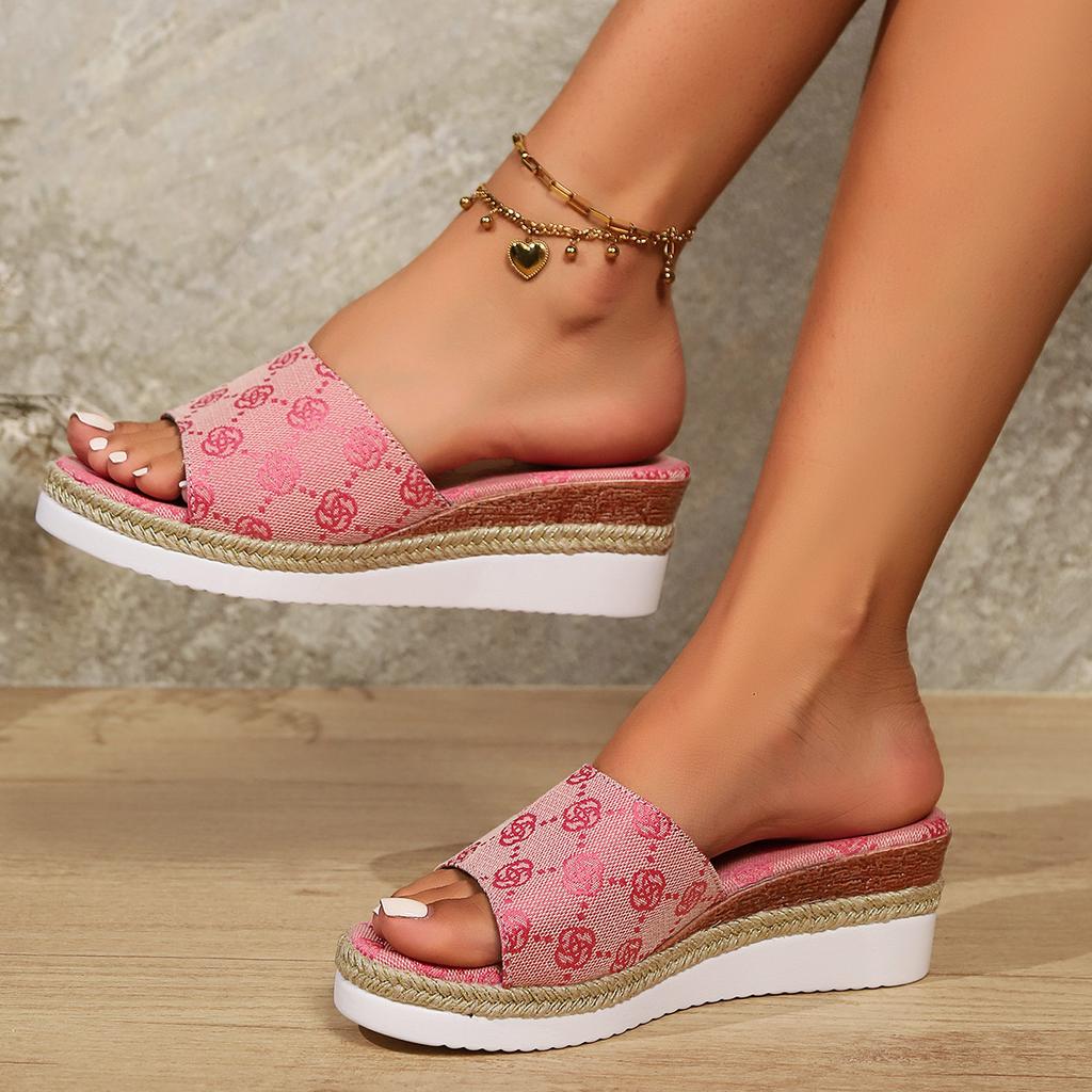 Модные женские тапочки-клинья 2024 Лето Мода Повседневные С открытым носком Неглубокие Сандалии Высокий каблук Платформа Шлепанцы Слайды Женские Большой размер