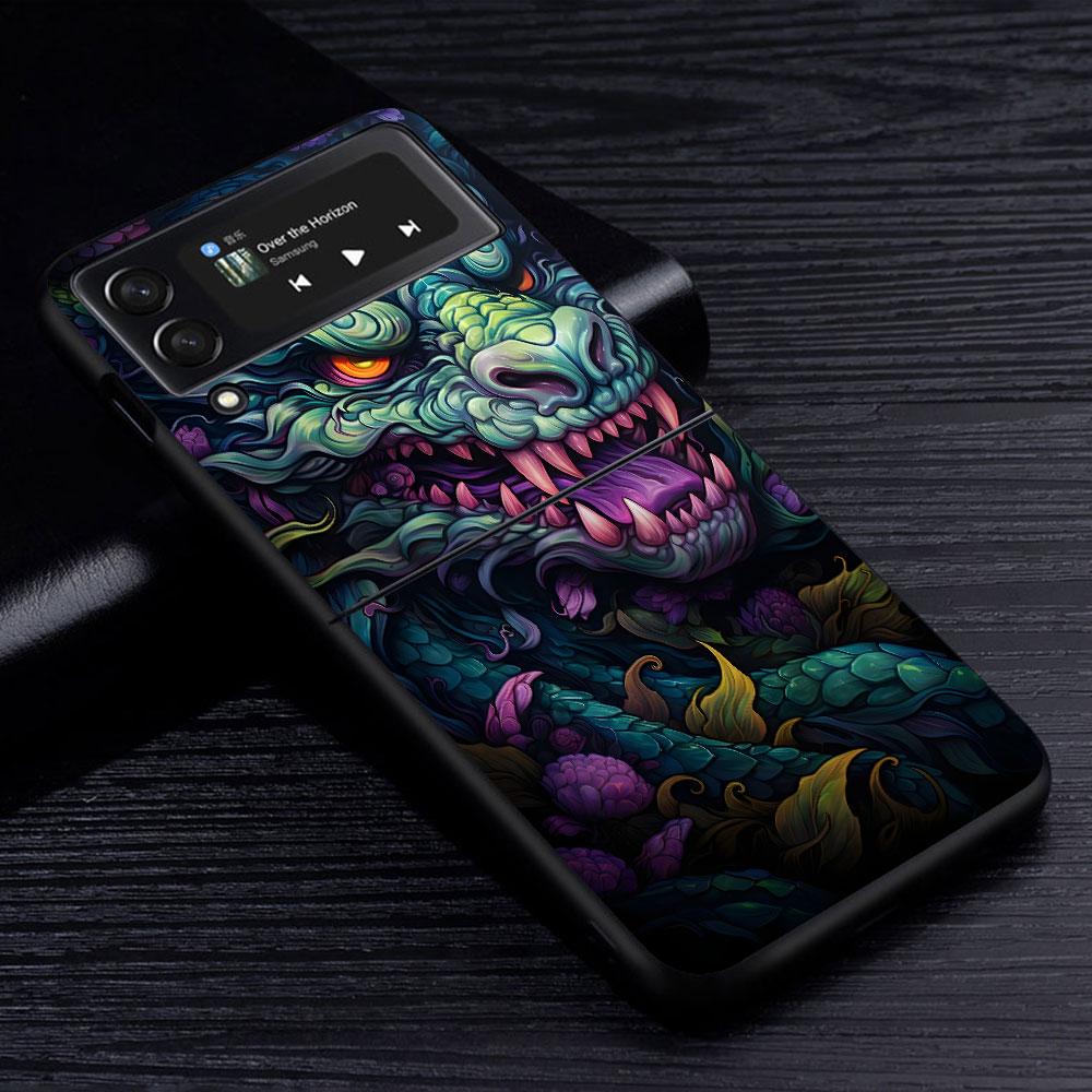 Cartoon Dragon Case for Samsung Galaxy Z Flip4 Flip3 5G PC Hard Cell Phone Shell Z Flip 4 3 Black Coque Zflip4 Zflip3 Cover