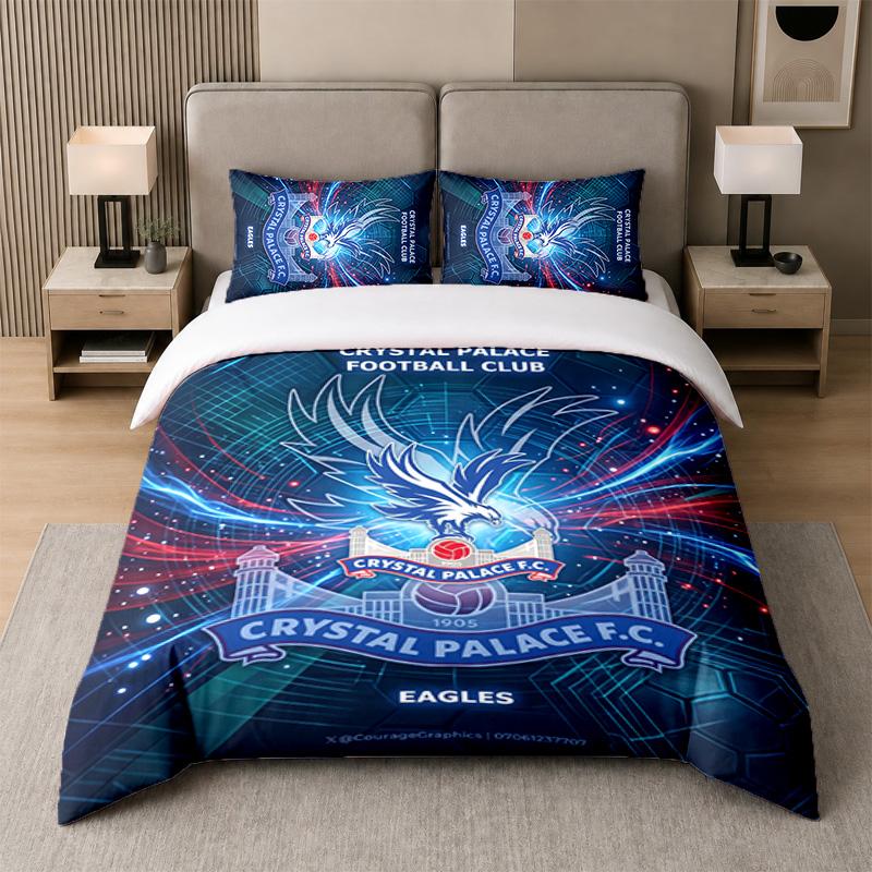 3Pcs Bedding SetCrystal Palace Football Soft Bed Sheet and Two Pillowcases Home Bedroom Decor