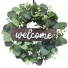 Green Eucalyptus Wreath with Welcome Sign Front Door Decor Artificial Eucalyptus Wreath Home Porch Farmhouse Decor 30CM