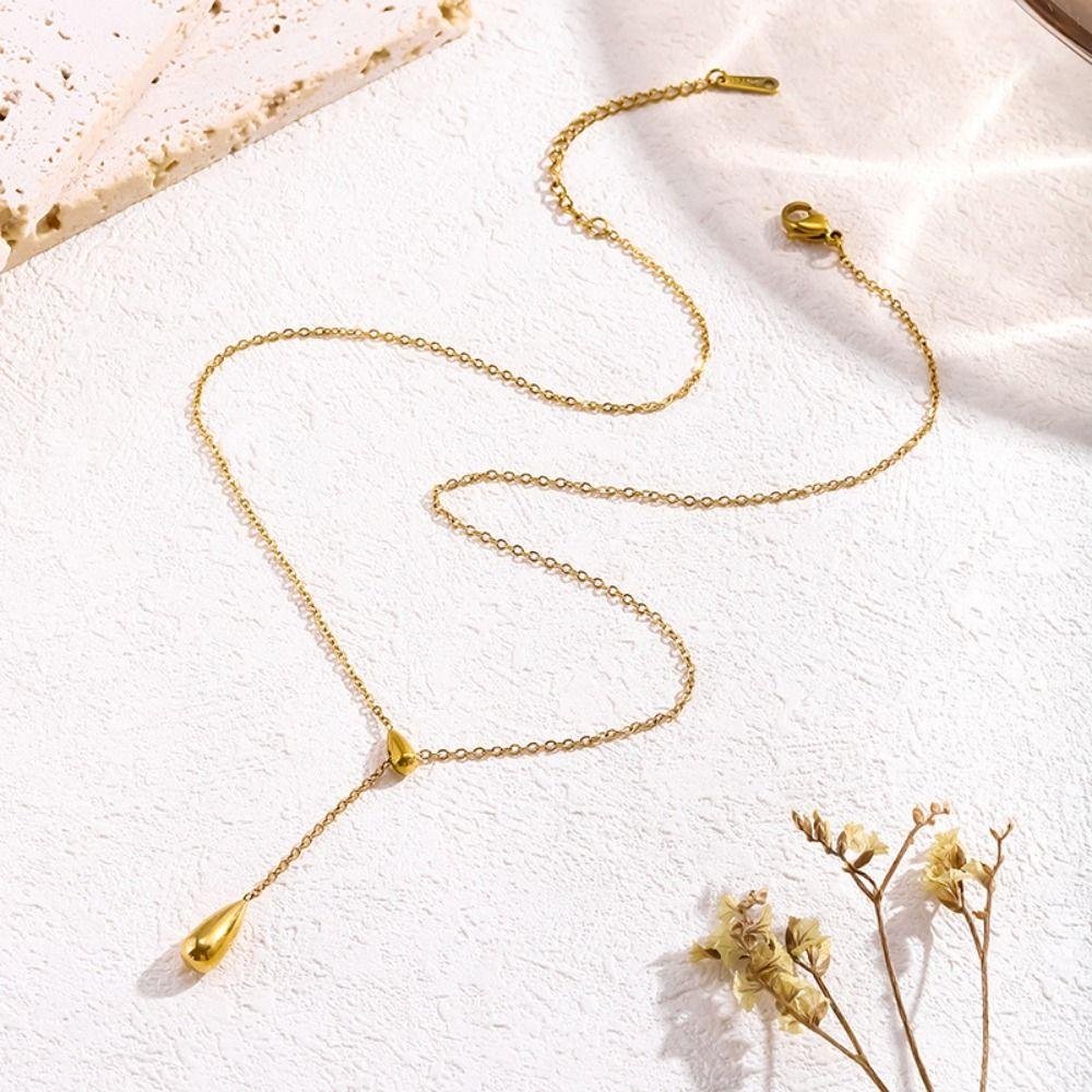Adjustable Water Drop Tassel Necklace Y-shaped Collarbone Chain Metal Necklace  Jewelry Gifts