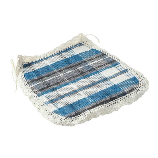 Decorative Seat Mat for Rattan Chairs Cotton Linen Chair Pad with Ties, Striped Plaid Comfortable Pads Patio Lace Trim, Breathable Dining Office Soft