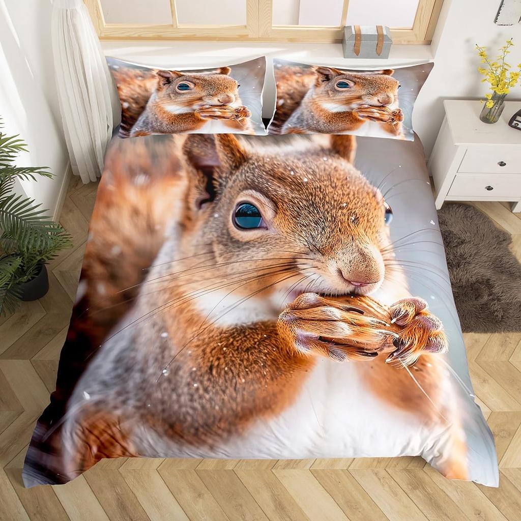 Cute Squirrel Duvet Cover Sets Boys Girls Queen King Size Kids Teens Bedspread Cover Bedroom Decor No Comforter Lightweight Down