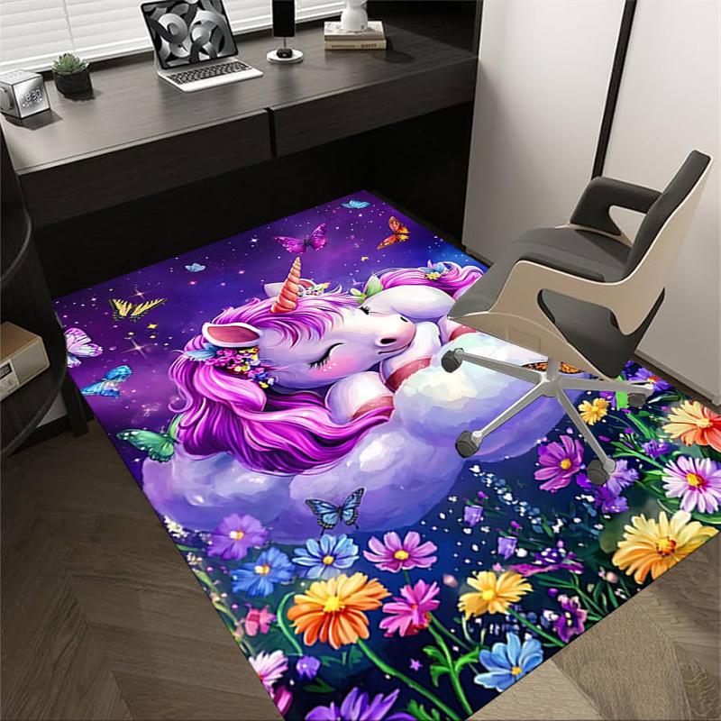1PC Unicorn Flowers Extra Large Non-Slip Floor carpet, Office, family, bedroom, Studio - Large Area RugJ0405