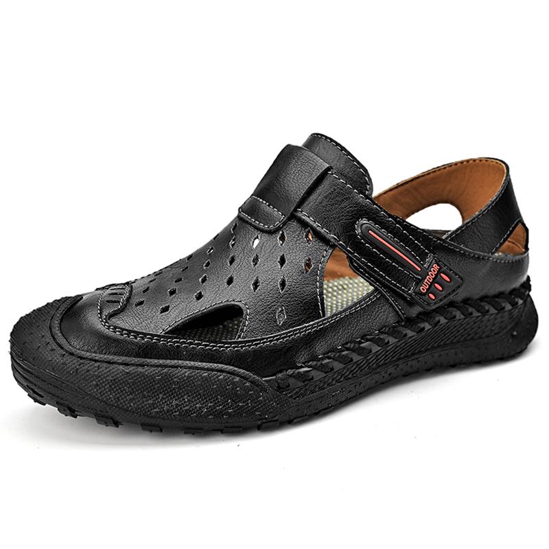 Мужские повседневные дышащие мягкие сандалии из натуральной кожи с ручной строчкой