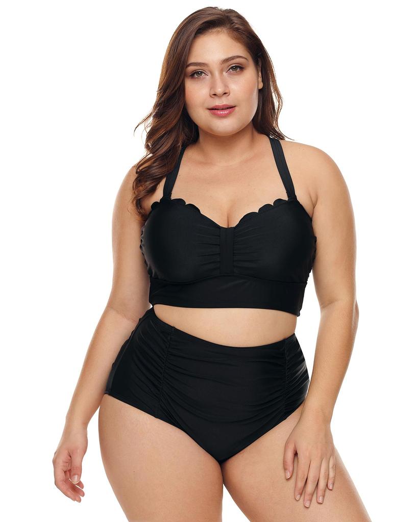 Azura Exchange Scalloped Detail High Waist Bikini Swimsuit