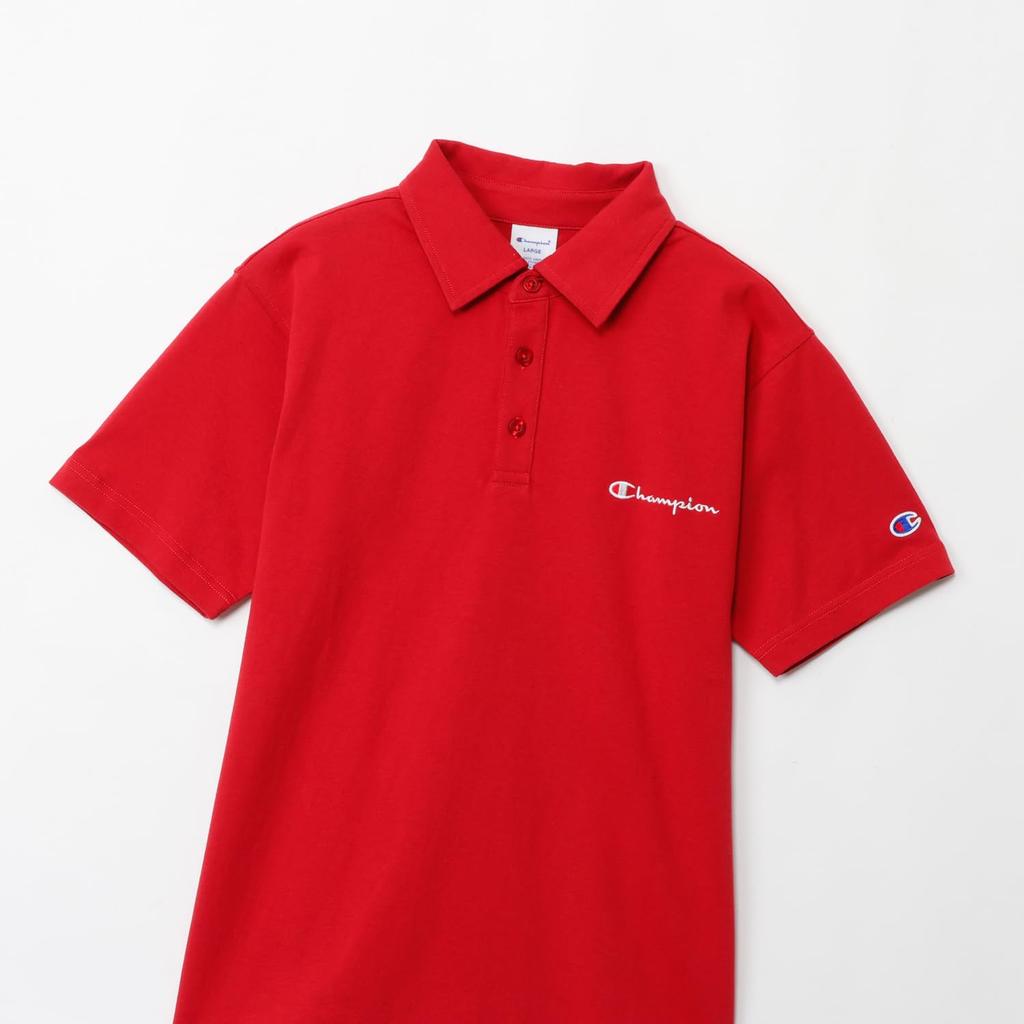 Champion Men's Basic Polo Shirt with Embroidered Script Logo, Size M, Red Brick, C3-X361Z, Short Sleeve, 100% Cotton, Amazon.co.jp Exclusive