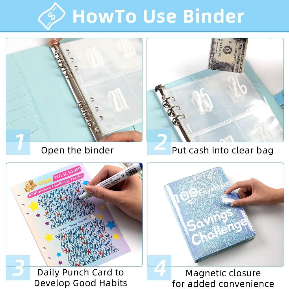 Экономьте деньги 100 конвертов Экономия Вызов Переплет ПВХ Экономия Вызовы Книга Справочник Пары