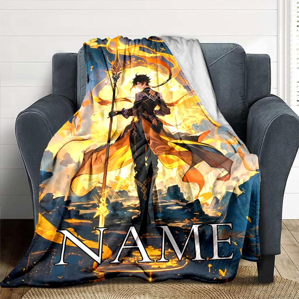 Customiz Name Personality Genshin Impact characters Blanket Soft &Warm Sofa Office Bed Travel Lunch Break Blanket, Gift Suitable All Seasons