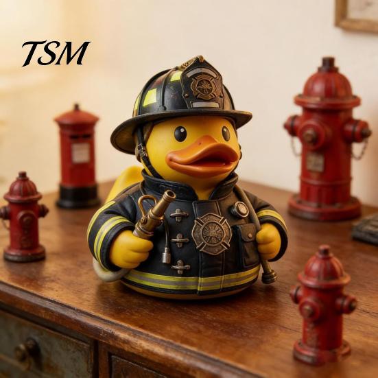 Unique Collectible Firefighter Duck Figurine, Durable Resin Desktop Ornament, Creative Home Soft Furnishing Yellow Statue for Car Dashboard