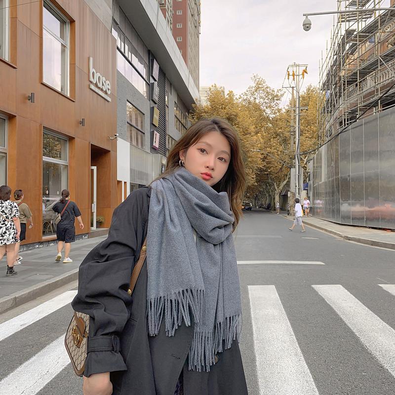 Женский толстый теплый однотонный шарф осень-зима новый стиль кашемировый шарф универсальный шерстяной шарф