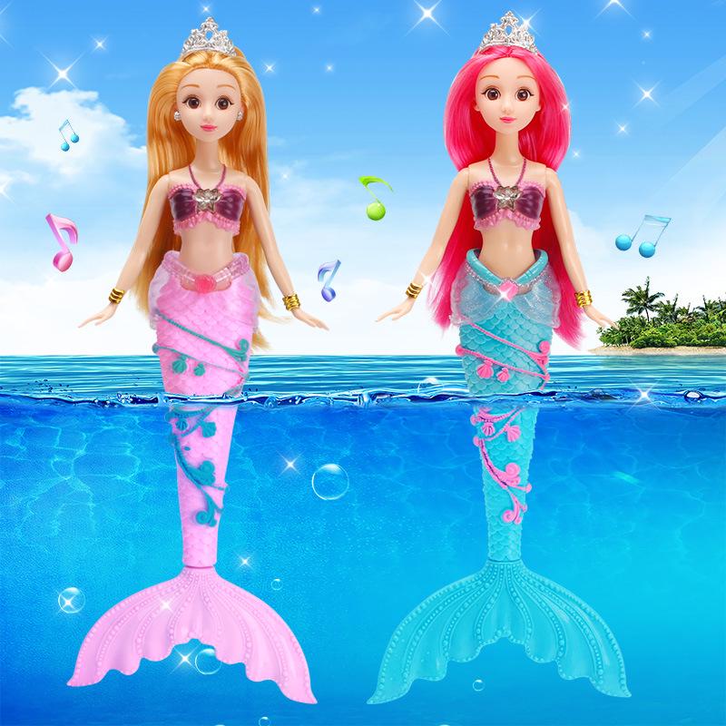 36CM Mini Colorful Glare Music Mermaid Princess Doll Girls Toy 3D Big Eyes BJD Princess Full Outfits Dresses Collection Childrens Doll Gift