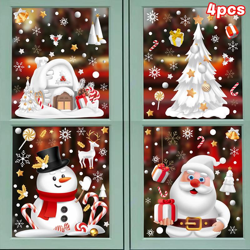 Christmas Candy Snow House Static Sticker, Christmas Glass Window Stickers, Christmas Window Stickers Decoration
