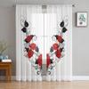 Красные розы и черные листья тюлевые шторы для украшения гостиной современные вуалевые шифоновые шторы для спальни прозрачная вуаль