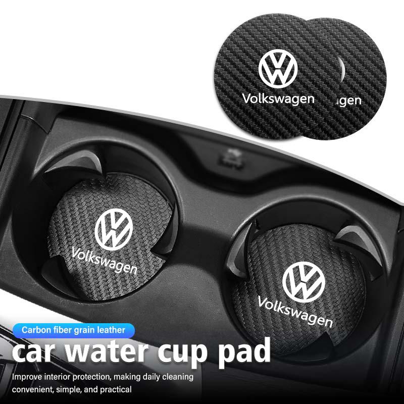For Volkswagen VW 2pcs Carbon Fiber Car Cup Mat Non Slip Water Cup Coaster Scirocco Passat Polo B5 B6 B7 CC Tiguan Sharan Touran zr7