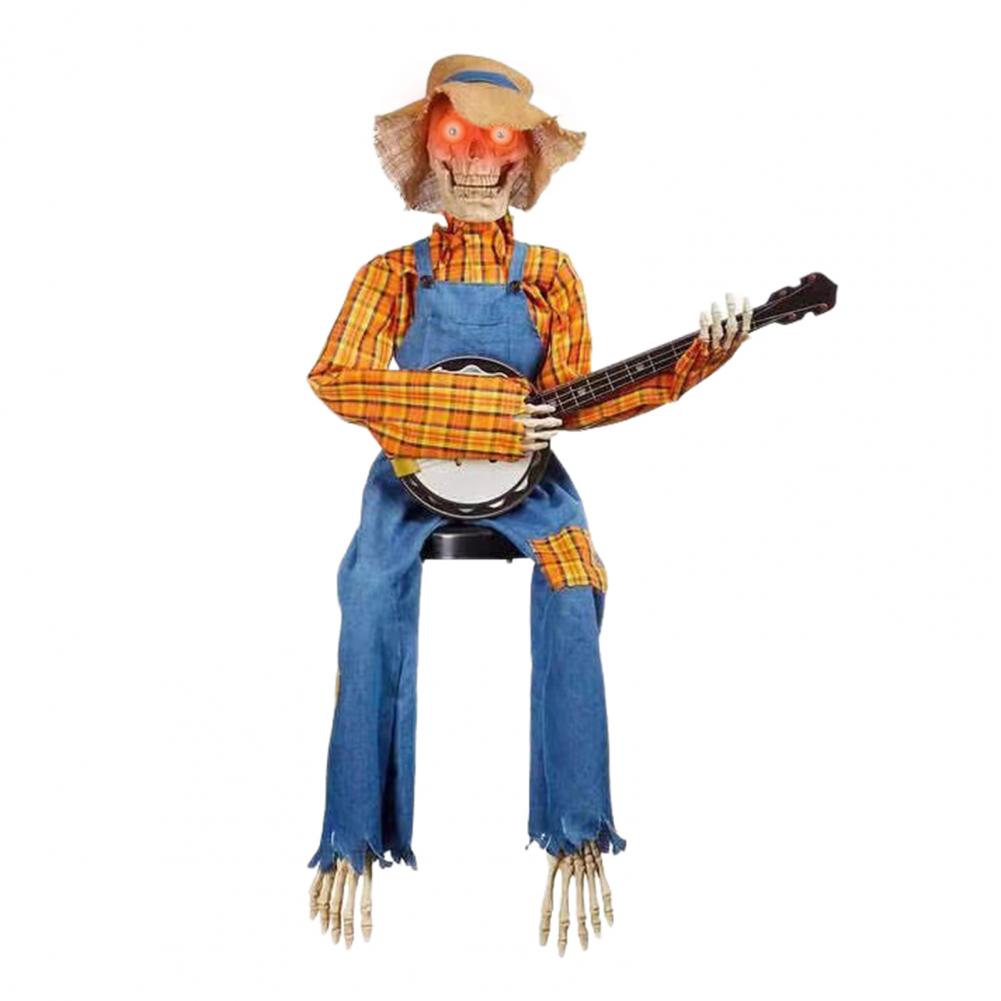 Halloween Animated Banjo Skeletons Fall Country Skeleton Musician Playing Banjo Figurine for Thanksgiving Autumn Harvest Decor