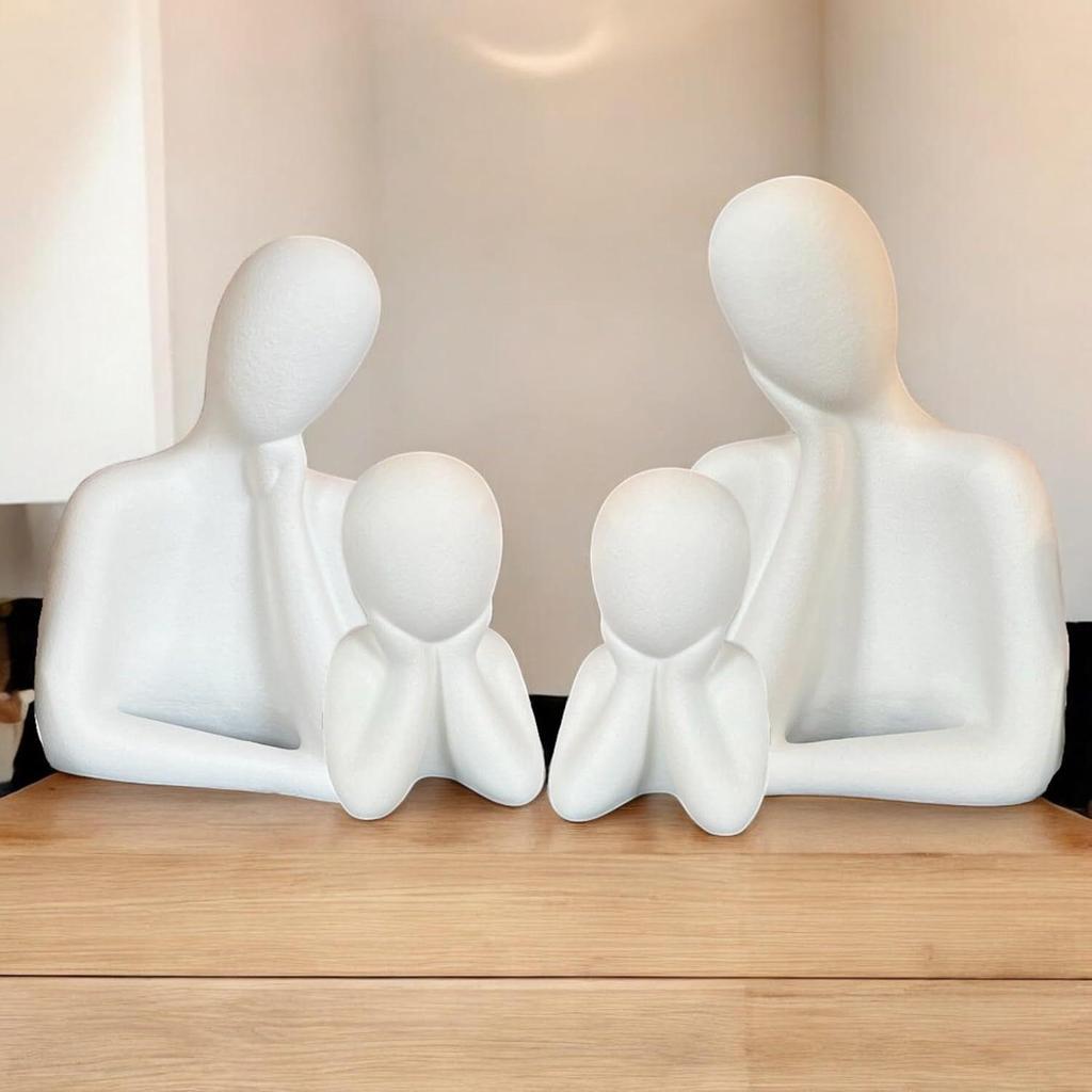 Статуя «Пара и семья» | Керамическая скульптура «Мыслитель» | Предметы домашнего декора для гостиной | Настольный артефакт (Белый | Набор из 4 шт.), люди